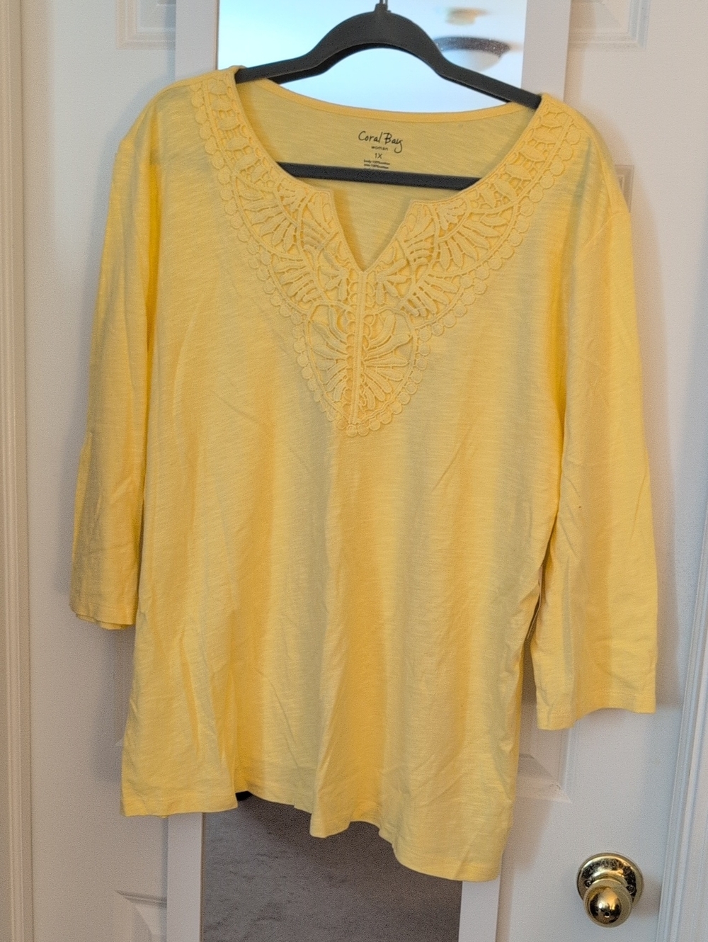 Coral Bay Yellow Crochet-Trim Scoop Neck Tunic Top